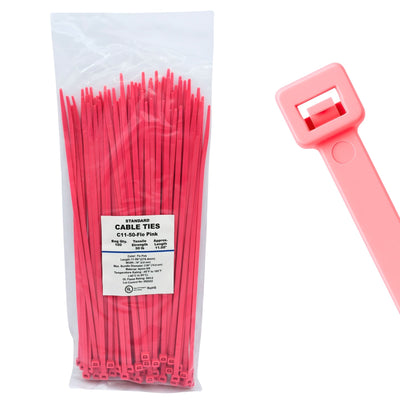 11" 50lb Fluorescent Pink Cable Ties 100/bag Part # C11-50-Flo Pink
