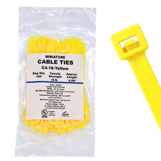4" 18lb Yellow Cable Ties 100/bag Part # C4-18-Yellow