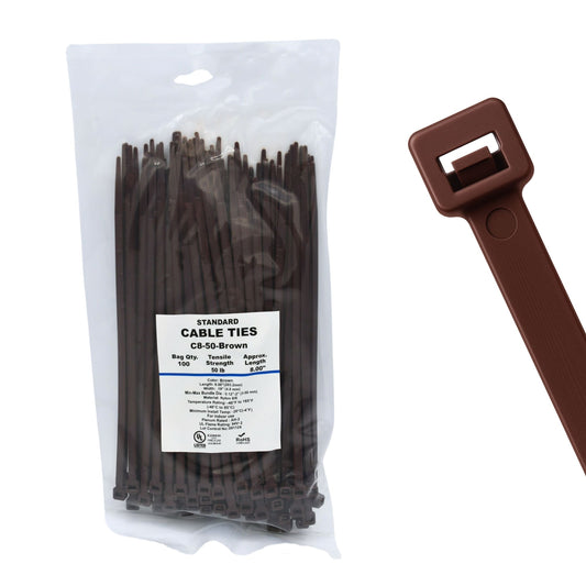 8" 50lb Brown Cable Ties 100/bag Part # C8-50-Brown