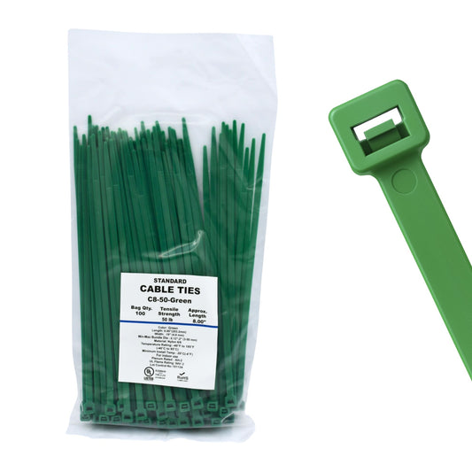 8" 50lb Green Cable Ties 100/bag Part # C8-50-Green