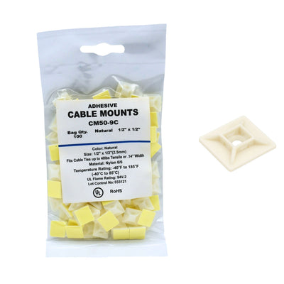 .50" Natural Adhesive Cable Tie Mounts 100/bag Part # CM50-9C