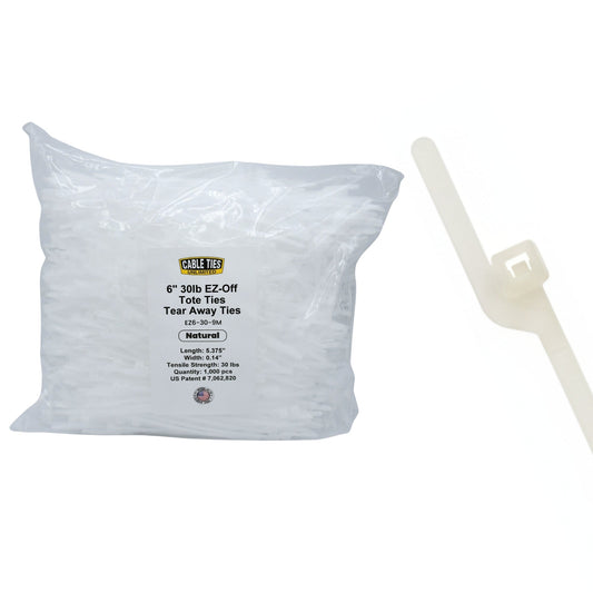 6" 30lb Natural EZ-Off Tote Ties 1000/bag Part #EZ6-30-9M