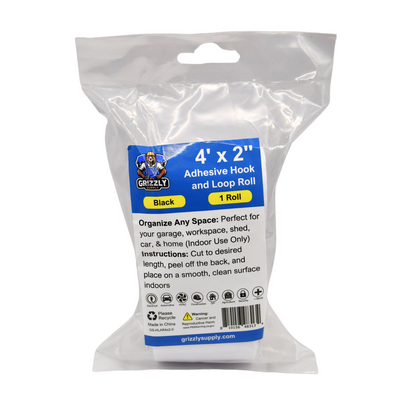 Grizzly Supply 4'x2 Black Adhesive Hook and Loop Roll 1/pk