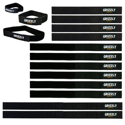 Grizzly Supply 9" (4pc), 12" (6pc), 16" (2pc) Black Hook and Loop Bundle Strap