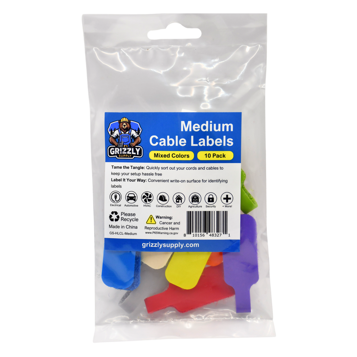 Grizzly Supply Assorted Color Medium Cable Label 10/pk