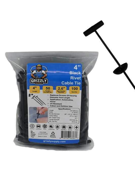 3.5" Rivet Tie Buckle Ties – 50 lb Push Mount Zip Ties (100 Pack)
