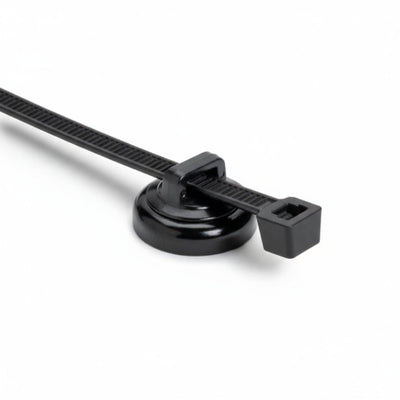 Magnetic Cable Tie Mount, Unassembled Set, 0.75" Dia, Magnet/POM/ST, 10lb Pull, Black, 100/Box