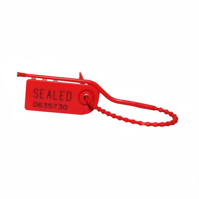 8" 15lb Red All Seal Adjustable Easily Removed Plastic Security Seal 100/Bag