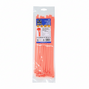 12" 50lb Flo Orange Releasable Cable Tie 25/bag