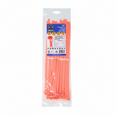 12" 50lb Flo Orange Releasable Cable Tie 25/bag