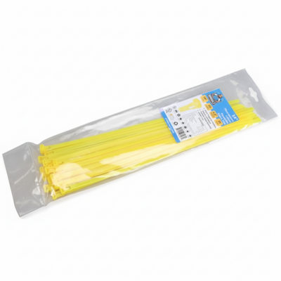 14" 50lb Flo Yellow Releasable Cable Tie 25/bag