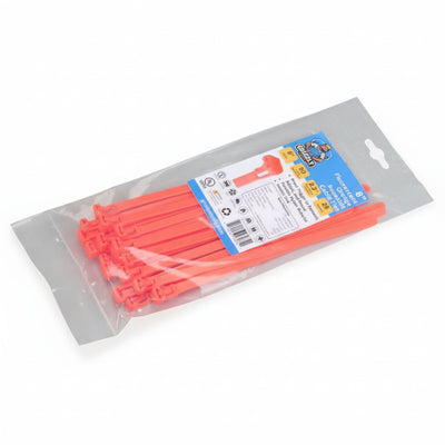 8" 50lb Flo Orange Releasable Cable Tie 25/bag