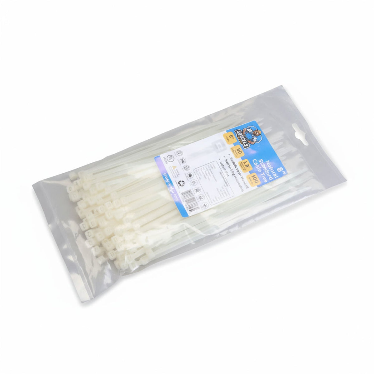 8" 50lb Natural Cable Tie 100/bag