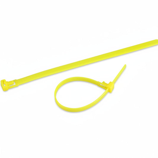 8" 50lb Flo Yellow Releasable Cable Tie 25/bag