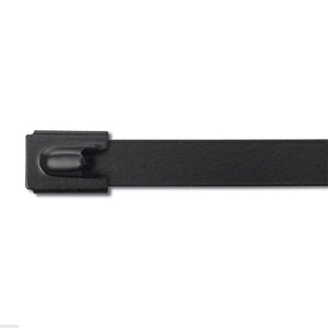 10" 300lb - Black Polyester Coated 316 Stainless Steel Cable Ties Part #SSPCoated10-HD 100/bag