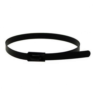 8" 150lb - Black Polyester Coated 304 Stainless Steel Cable Ties 100/bag