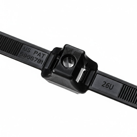 HellermannTyton DCT110HIRH1 Dual Clamp Tie, 19.20" Long, .25" Stud Dia, 2.30" Max Bundle Dia, 150lb, PA66HIRHSUV, Black, 500/pkg