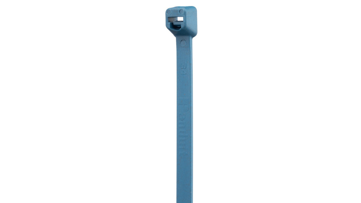 Panduit PLT2I-C96A Pan-Ty® Metal Detectable Antimicrobial Locking Cable Tie, Light Blue, 8" Length, 30 lb Tensile Strength, 100/Bag