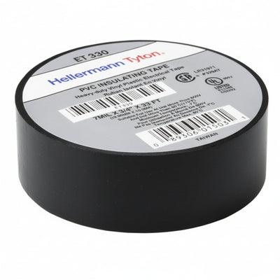 HellermannTyton ET330 Electrical Tape, .75" x 33' Roll, 7.0 mil Thick, PVC, Black, 10 rolls/pkg