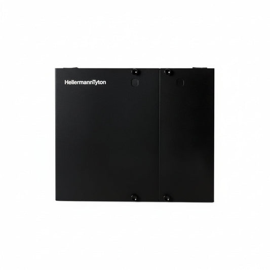 HellermannTyton FEWM12 Wall Mount Fiber Enclosure, Unloaded, accepts 2 Adapter Panels, 1 Splice Tray, Black, 1/pkg