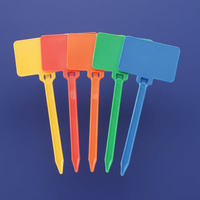 6" 50lb Yellow Nylon Cable Tie Blank Flag Identification Tag w/ 1-7/8" X 1-1/8" Flag. 100/Bag
