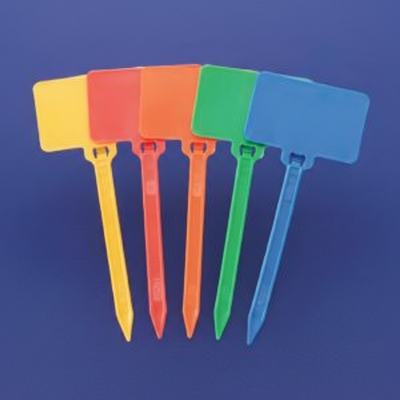 3" 50lb Red Nylon Cable Tie Blank Flag Identification Tag w/ 1-7/8" X 1-1/8" Flag. 100/Bag