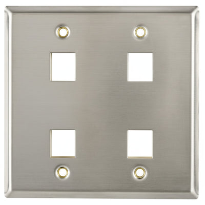 HellermannTyton FPDGQUAD-SS Dual Gang 4 Port Flush Mount Faceplate, Stainless Steel,1/pkg