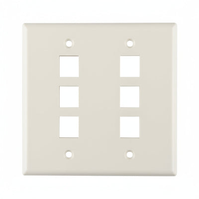 HellermannTyton FPDGSIX-FW Dual Gang 6 Port Flush Mount Faceplate, ABS 94V-0, Office White, 1/pkg