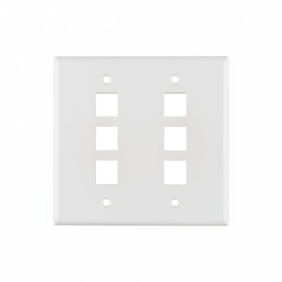 HellermannTyton FPDGSIX-W Dual Gang 6 Port Flush Mount Faceplate, ABS 94V-0, White, 1/pkg