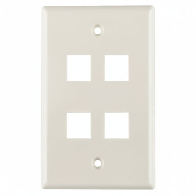 HellermannTyton FPQUAD-FW Standard Single Gang 4 Port Faceplate, ABS 94V-0, Office White, 1/pkg
