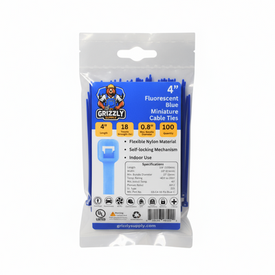 4" 18lb Fluorescent Blue Cable Tie 100/bag