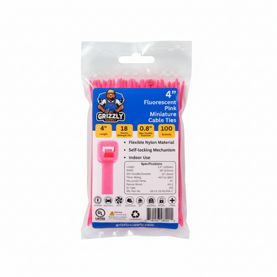 4" 18lb Fluorescent Pink Cable Tie 100/bag