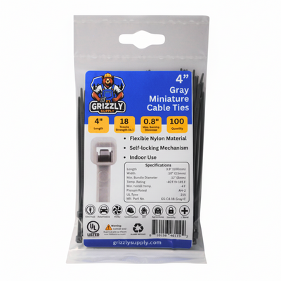 4" 18lb Gray Cable Tie 100/bag