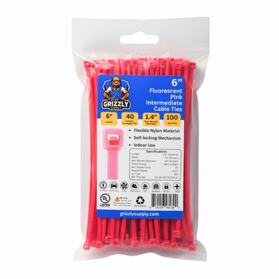 6" 40lb Fluorescent Pink Cable Tie 100/bag