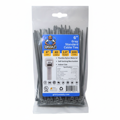 6" 40lb Gray Cable Tie 100/bag