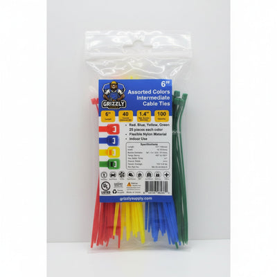 6" 40lb Assorted Color Cable Tie 100/bag