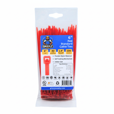6" 40lb Red Cable Tie 100/bag