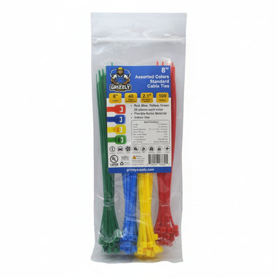 8" 40lb Assorted Color Cable Tie 100/bag