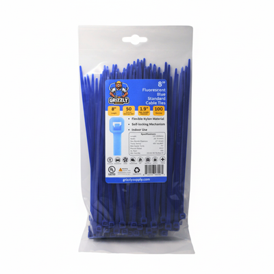 8" 50lb Fluorescent Blue Cable Tie 100/bag