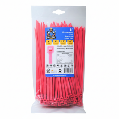 8" 50lb Fluorescent Pink Cable Tie 100/bag
