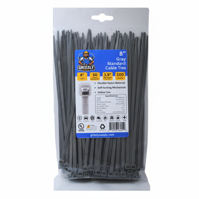 8" 50lb Gray Cable Tie 100/bag