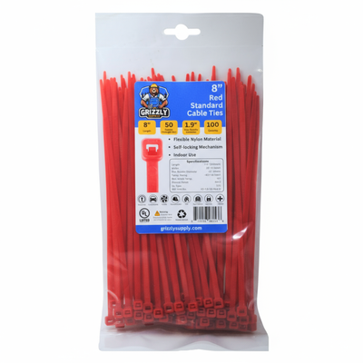 8" 50lb Red Cable Tie 100/bag