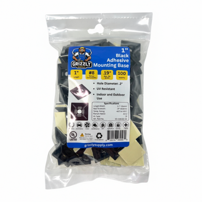 1" Black 4-Way Adhesive Cable Mounts 100/bag