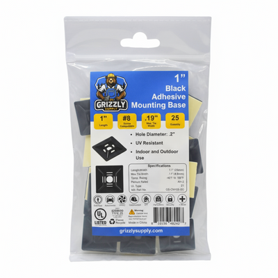 1" Black 4-Way Adhesive Cable Mounts 25/bag