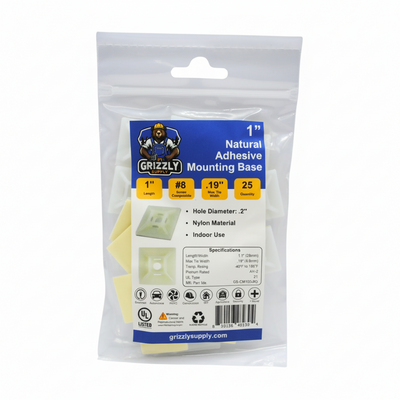 1" Natural 4-Way Adhesive Cable Mounts 25/bag