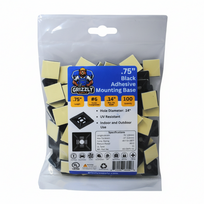 .75" Black 4-Way Adhesive Cable Mounts 100/bag