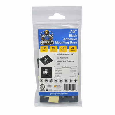 .75" Black 4-Way Adhesive Cable Mounts 25/bag