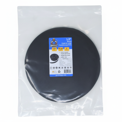 Grizzly Supply Hook & Loop 1/2" Black Continuous Roll 25 yards/roll