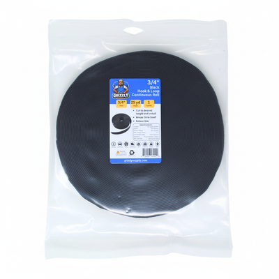Grizzly Supply Hook & Loop 3/4" Black Continuous Roll 25 yards/roll