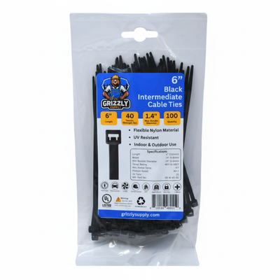6" 40lb BlackUV Cable Tie 100/bag